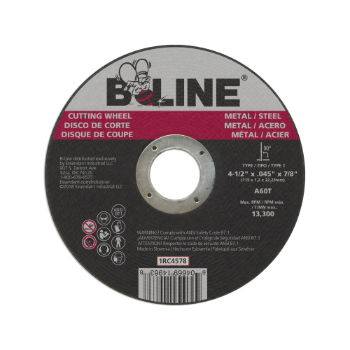 B-Line Abrasives 90889 Cutting Wheel, 4-1/2 in Dia x 0.045 in THK, 60 Grit, Aluminum Oxide Abrasive
