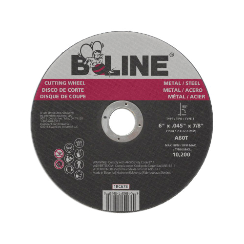 B-Line Abrasives 90891 Cutting Wheel, 6 in Dia x 0.045 in THK, 60 Grit, Aluminum Oxide Abrasive