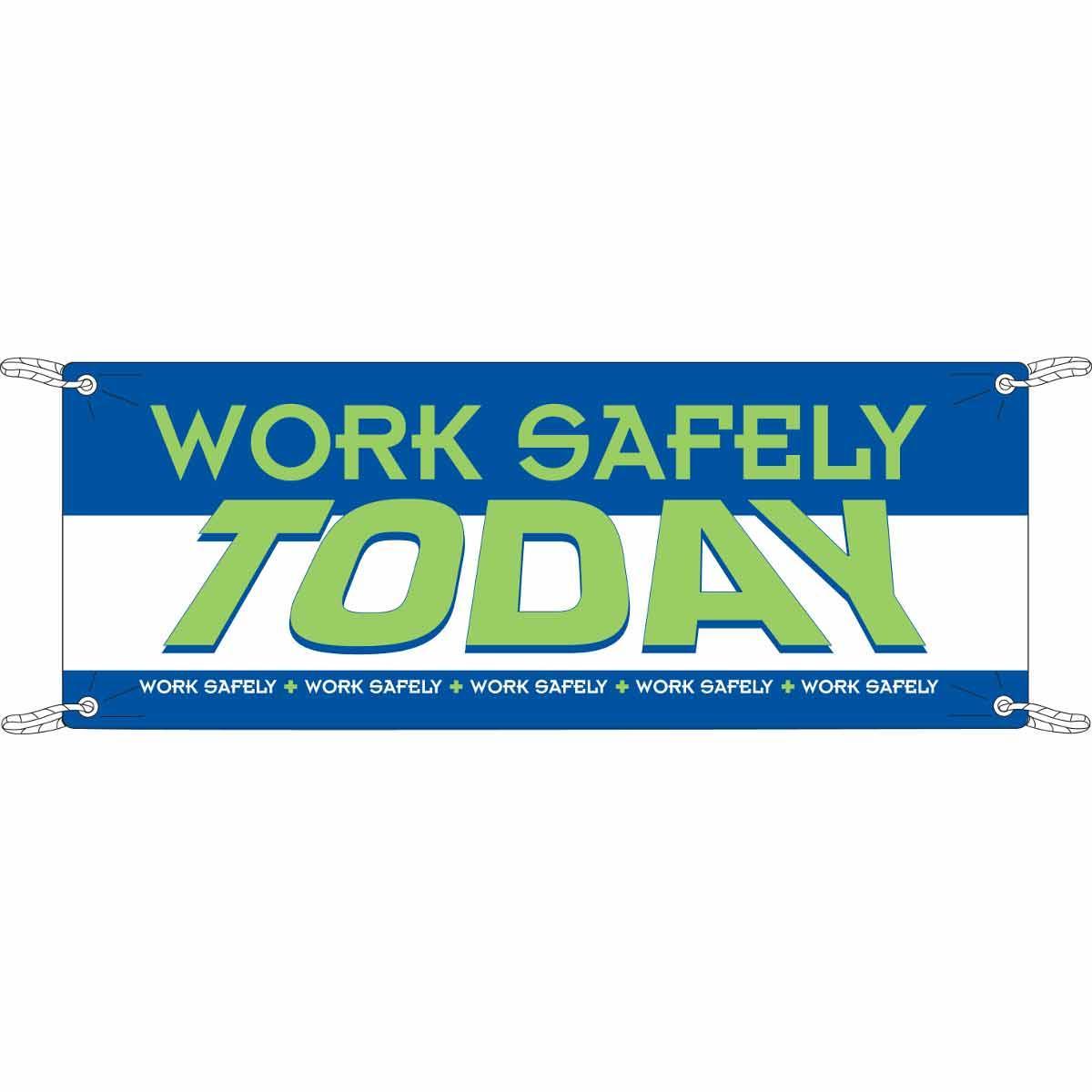 Brady® 106310 Rectangular Safety Awareness and Compliance Banner, 3.5 ft H x 10 ft W, Blue/Green on White, B-450 Polyethylene, Fastened Mount