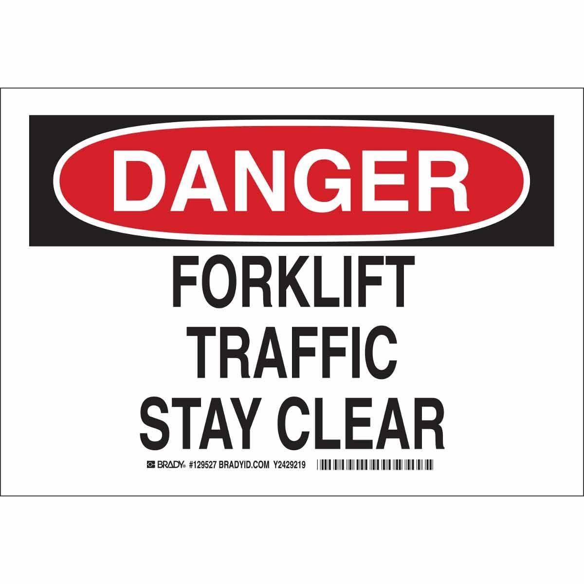Brady® 129529 Rectangular Forklift and Warehouse Traffic Sign, DANGER, 10 in H x 14 in W, Black/Red on White, B-401 Polystyrene, Fastened Mount