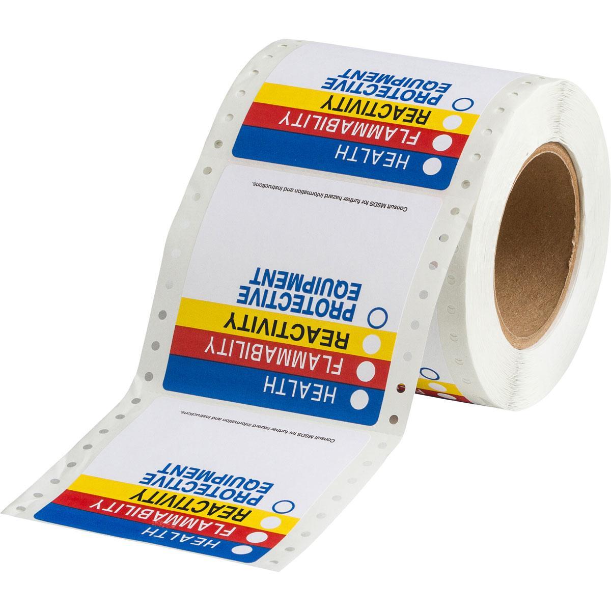 LABEL HMIG 3.87IN BK/BL/R/YEL ON WHT PPR