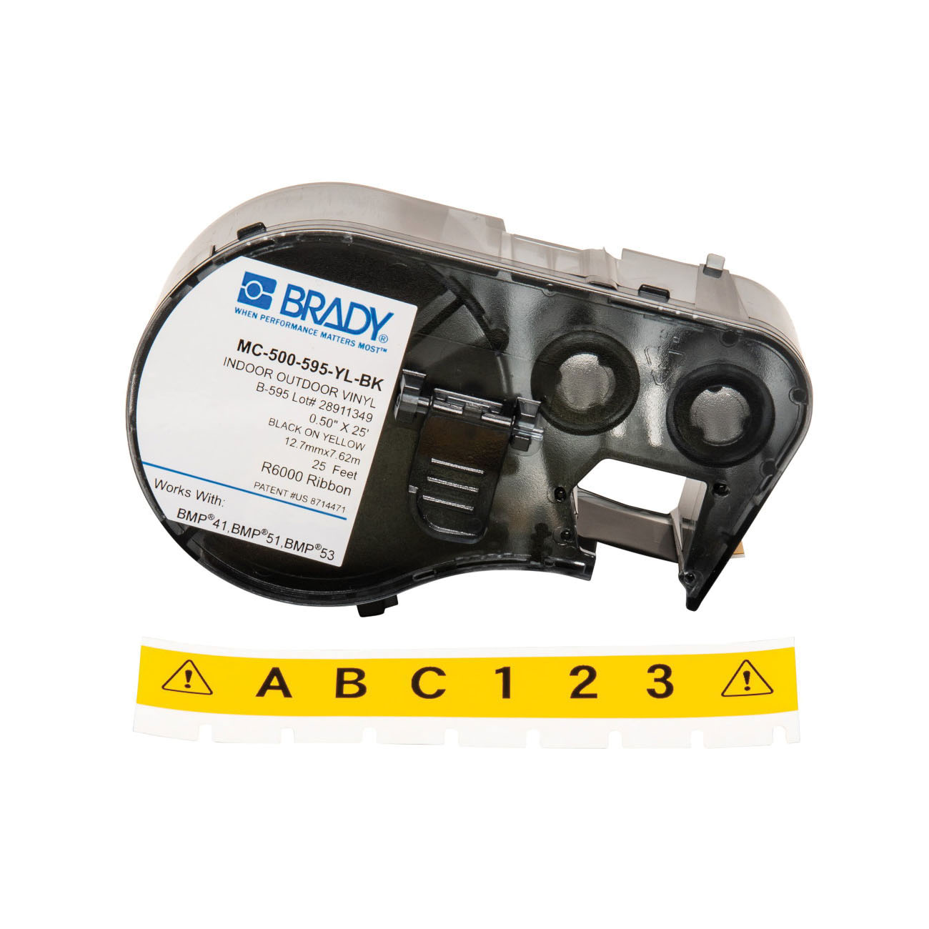 LABEL 1/2IN BK ON YEL B-595 VINYL