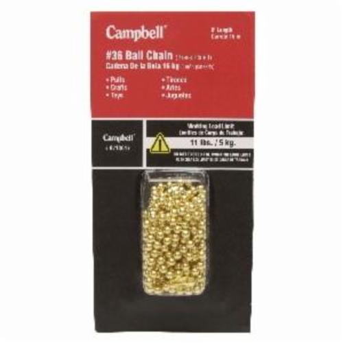 Campbell® C0713617 Ball Chain With (2) Connectors, #36 Trade, 0.142 in Ball Dia, 6 ft L