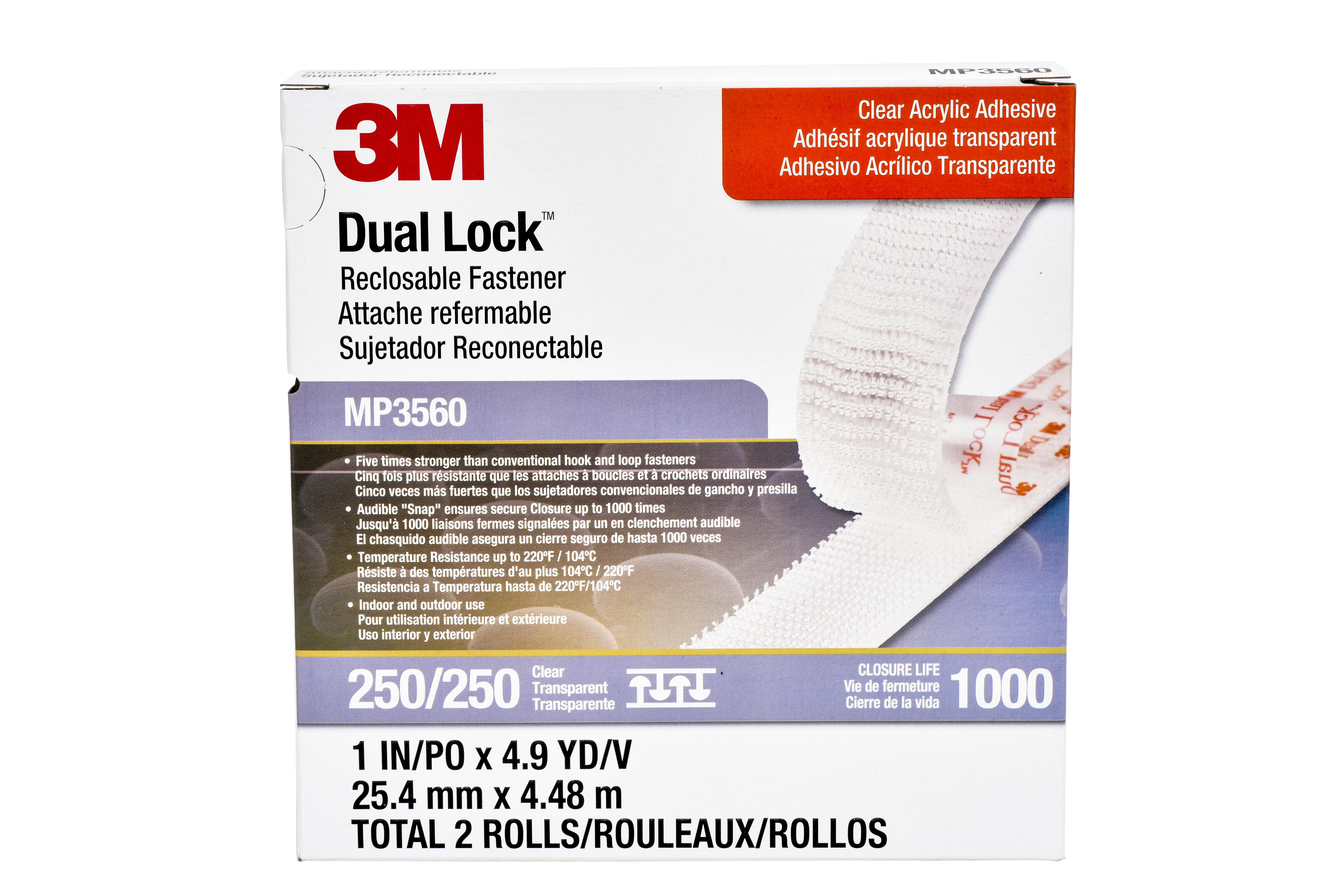 HOOK & LOOP TAPE 4.9YD 1IN 4MIL ACRYLIC