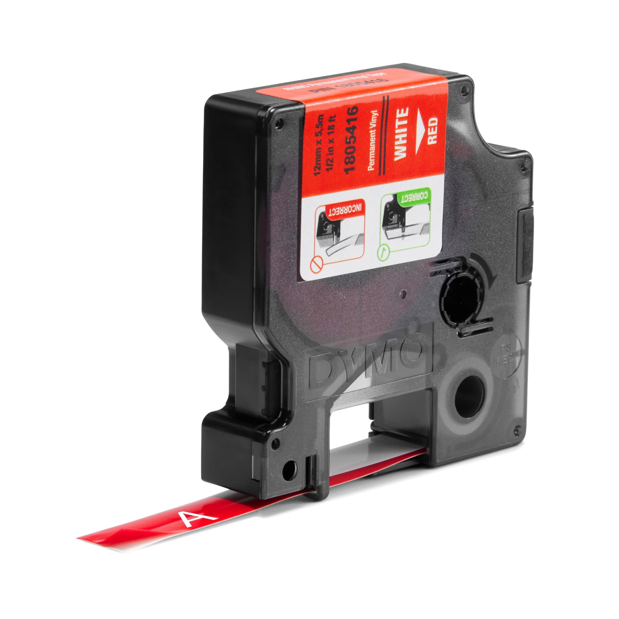 DYMO® 1805416 Coded Electrical Label Tape, 1/2 in W, White, Vinyl, Permanent Adhesive