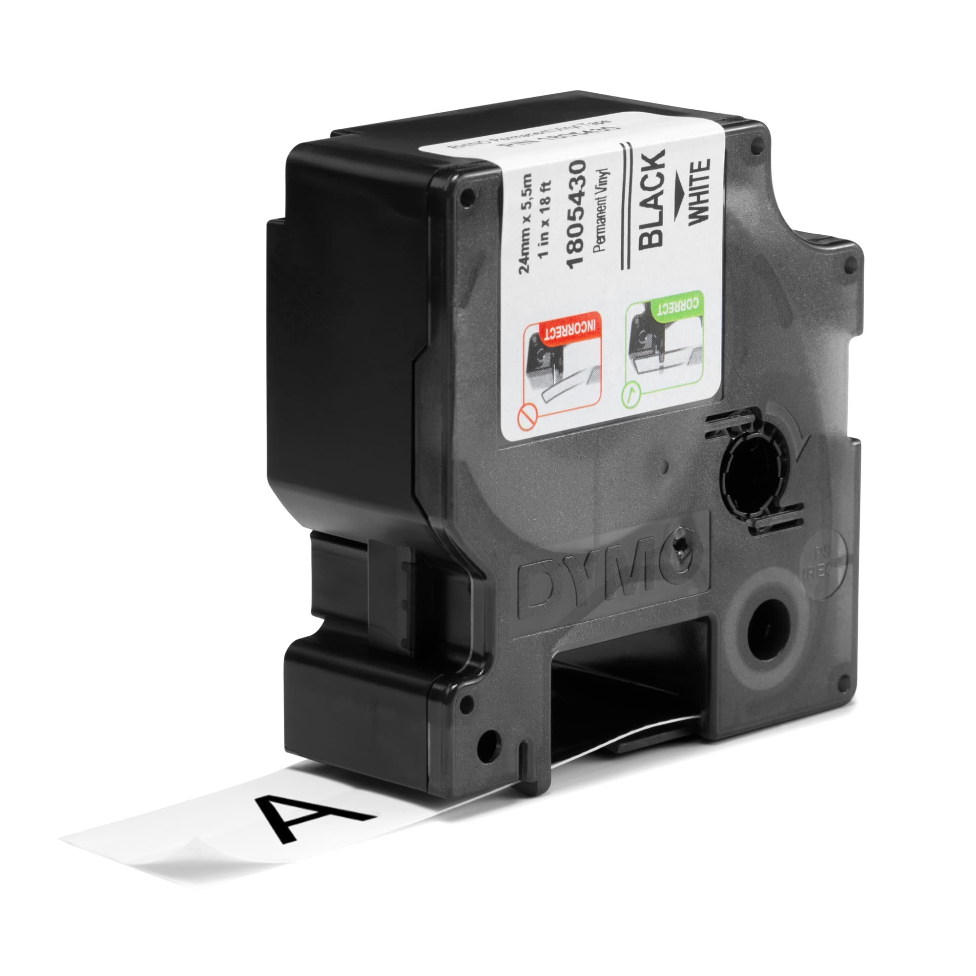 DYMO® 1805430 Coded Electrical Label Tape, 1 in W, White, Vinyl, Permanent Adhesive