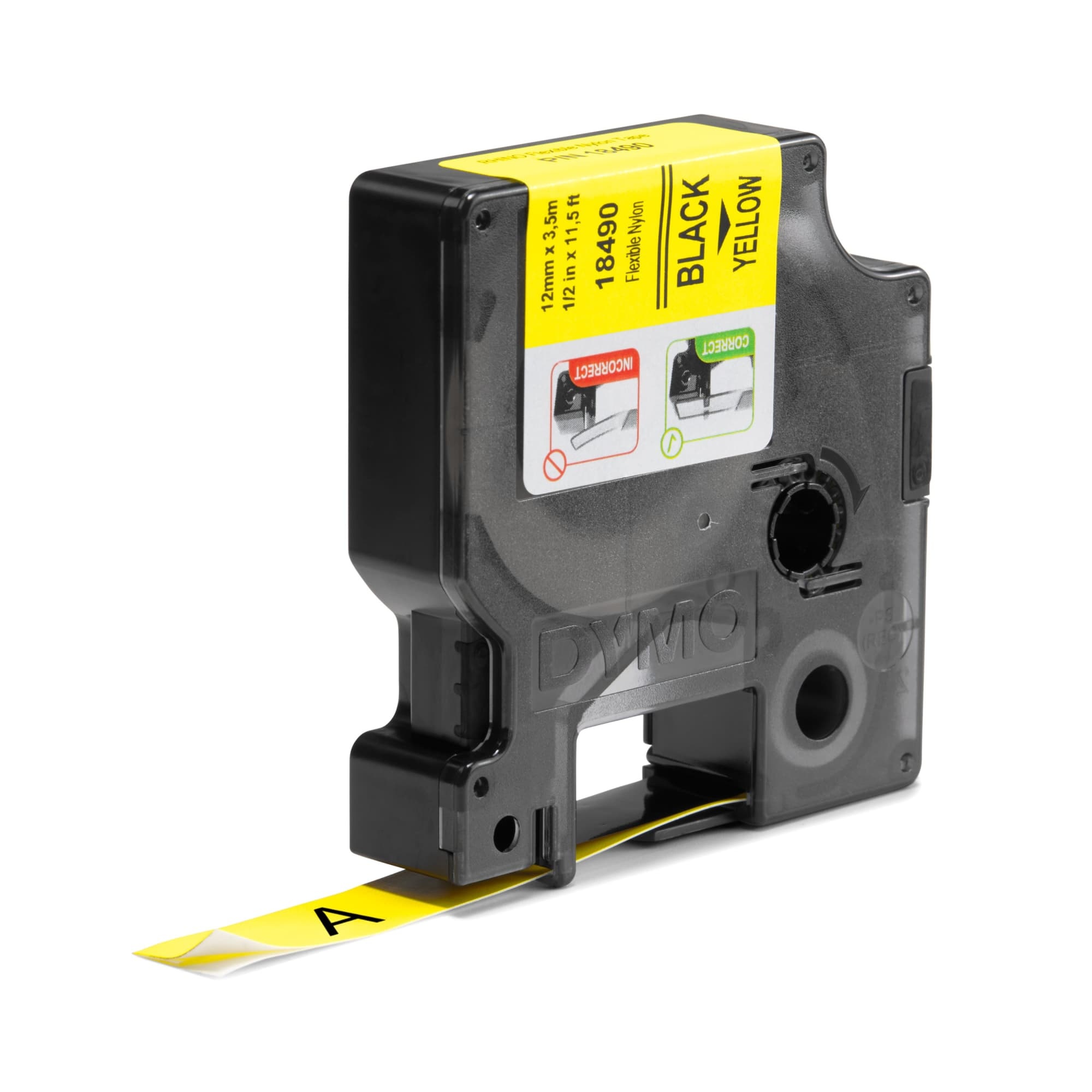 DYMO® 18490 Electrical Label Tape, 12 mm W, Yellow, Nylon