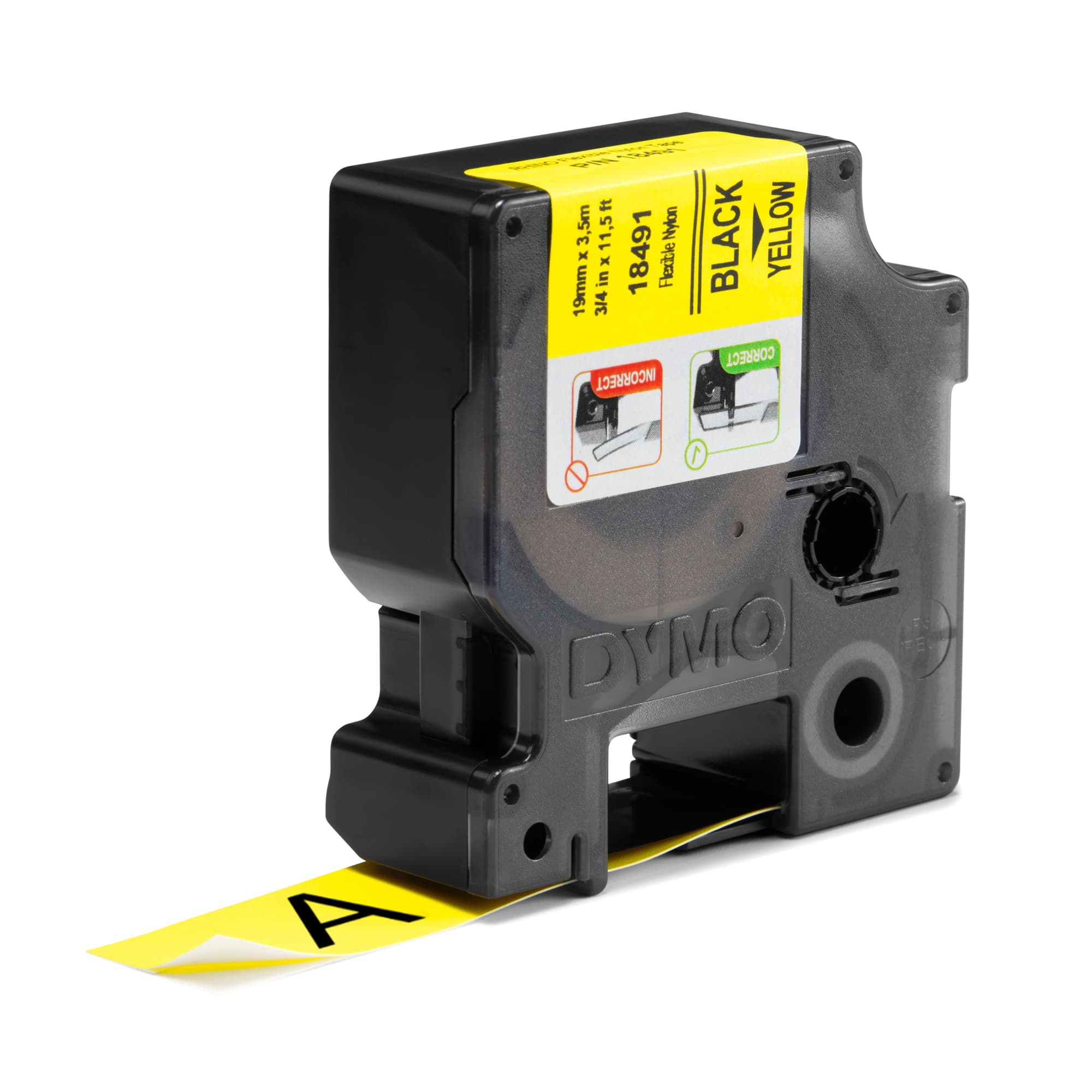 DYMO® 18491 Electrical Label Tape, 3/4 in W, Yellow, Nylon