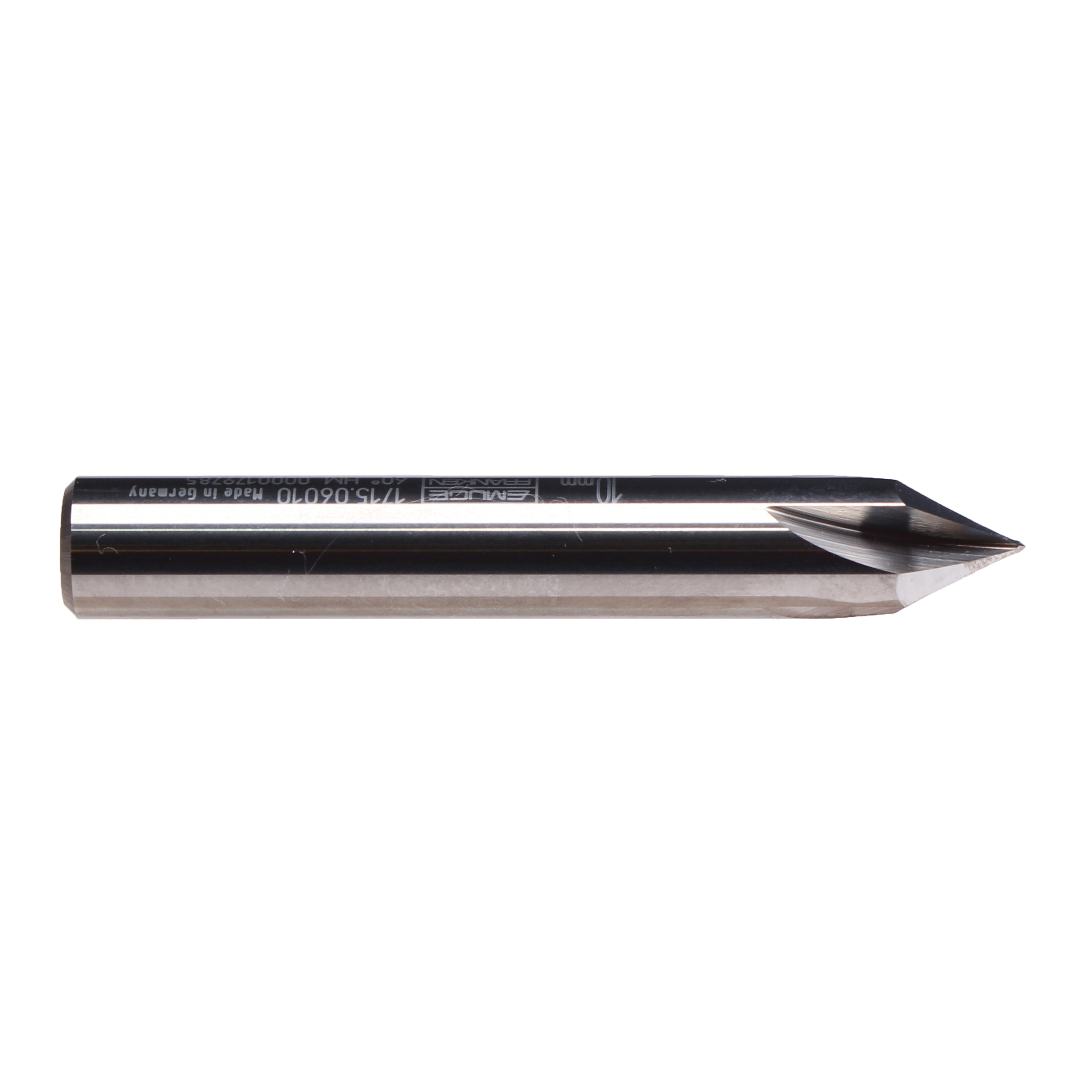 Emuge 1715.06004 Chamfer Mill, 4 mm Dia Cutter Head, 60 deg Included, 54 mm OAL, Sub Micrograin Carbide, Uncoated