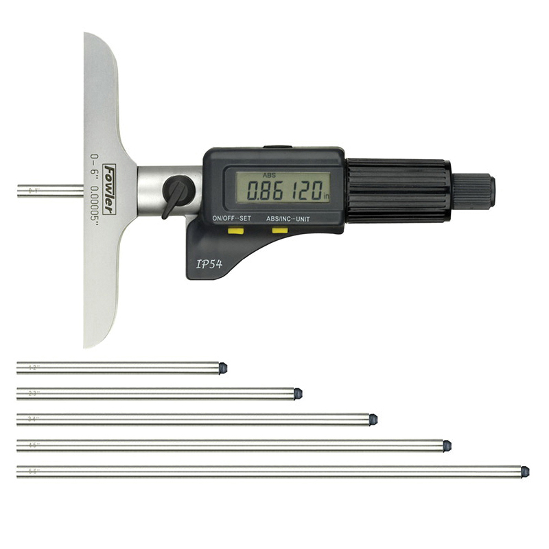Fowler 54-225-456-0 Electronic Depth Micrometer, 0 to 6 in, LCD Display
