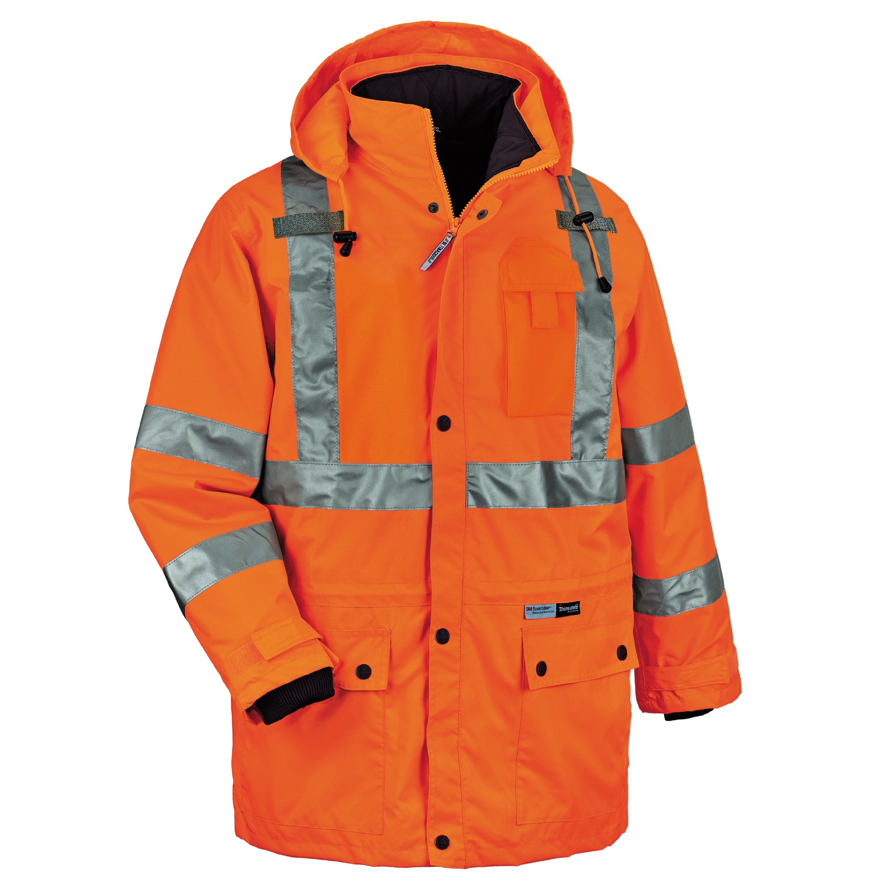 JACKET INSULATED 2XL BK/HI-VIZ ORN 36IN