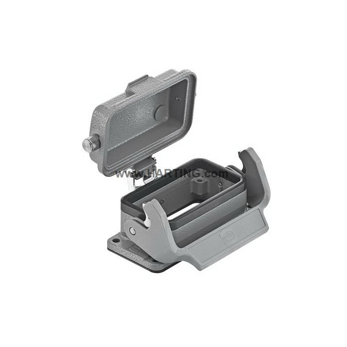 HARTING® Han® B 09 30 010 0318 Low Construction Connector Base With Metal Cover, Bulkhead Mount, Die Cast Aluminum
