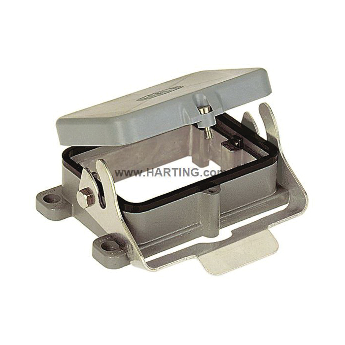 HARTING® Han® B 09 30 048 0317 Low Construction Connector Base With Metal Cover, Bulkhead Mount, Die Cast Aluminum