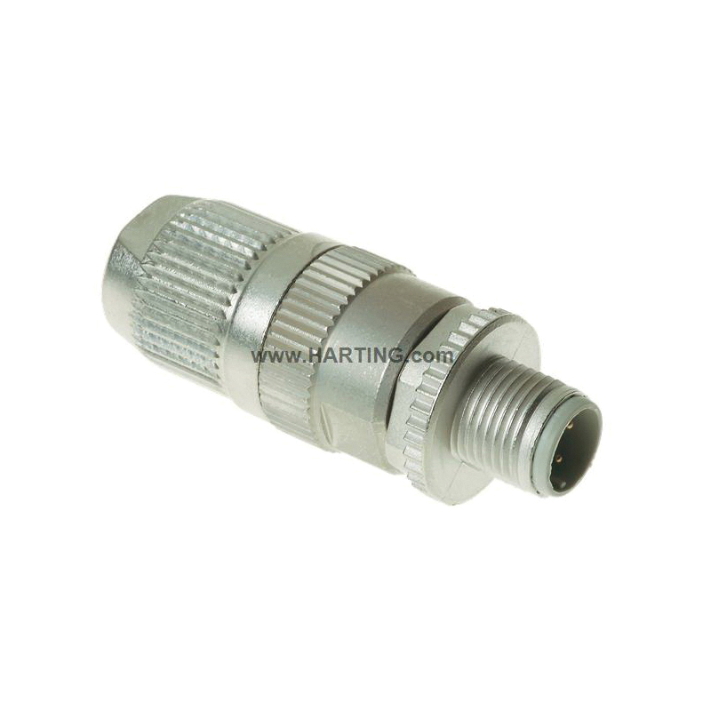 HARTING® 21 03 281 1405 Shielded Straight Strain Relief Circular Connector, Male Connector, 4 Contacts, 26 to 22 AWG Wire, Die Cast Zinc Housing
