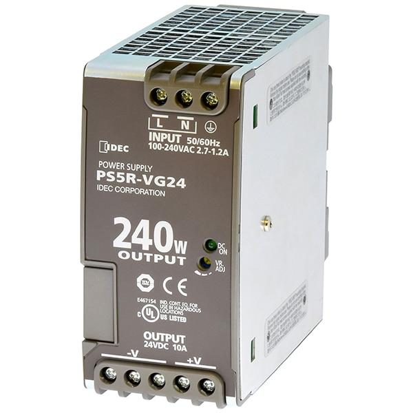 IDEC PS5R-VG24 PS5R-V Switching Power Supply, 100 to 240 V AC Input, 24 VDC Output, 240 W Power Rating, 10 A, DIN Rail Mounting