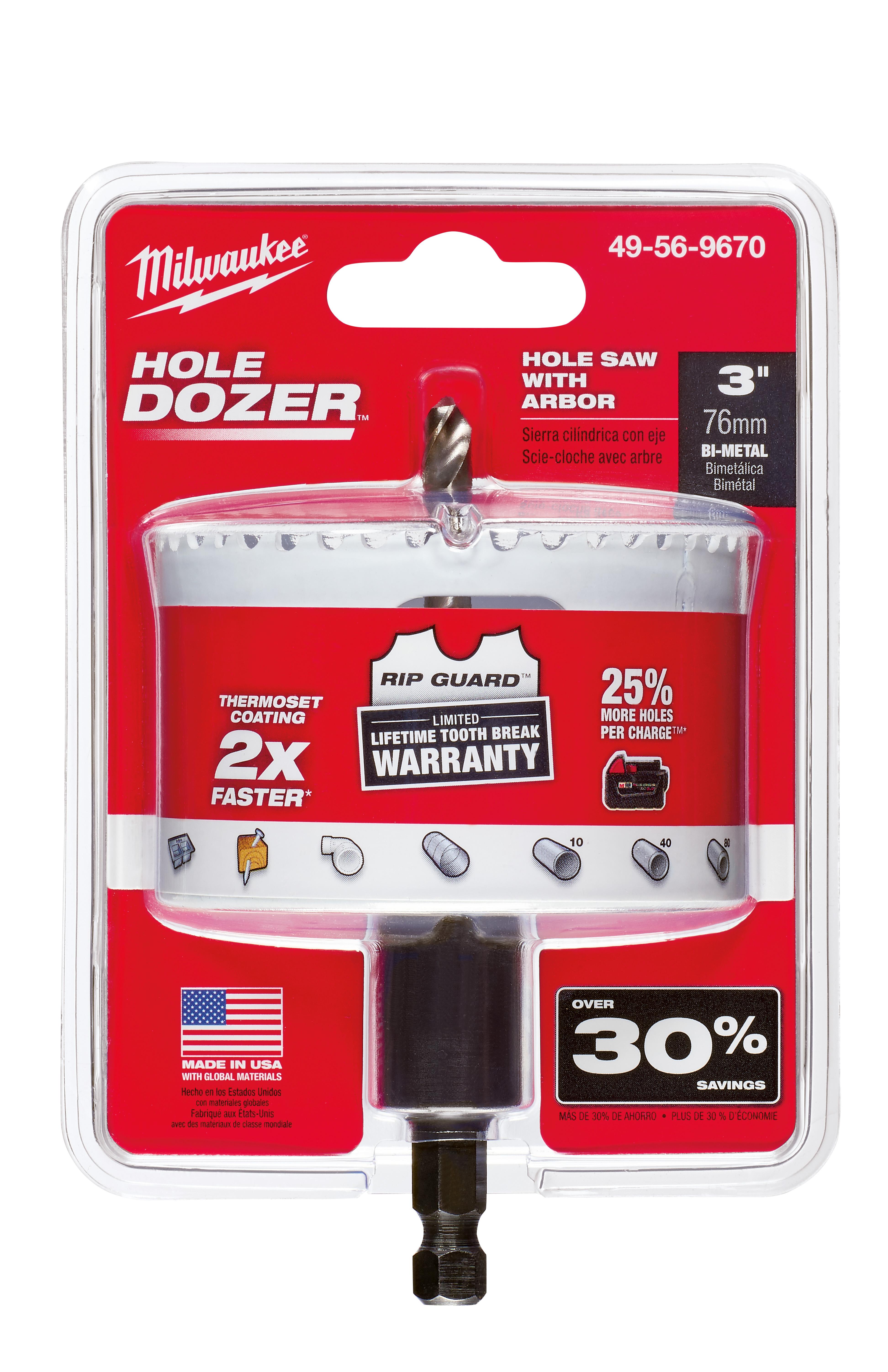 Milwaukee® HOLE DOZER™ 49-56-9693 Hole Saw, 1-1/4 in Dia, 1-5/8 in D Cutting, Bi-Metal/8% Cobalt Cutting Edge, 1/2-20 Arbor