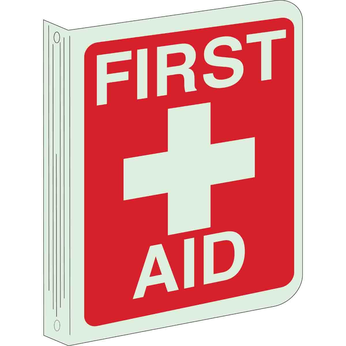 SIGN AID FIRST 12IN 9IN R ON GLOW