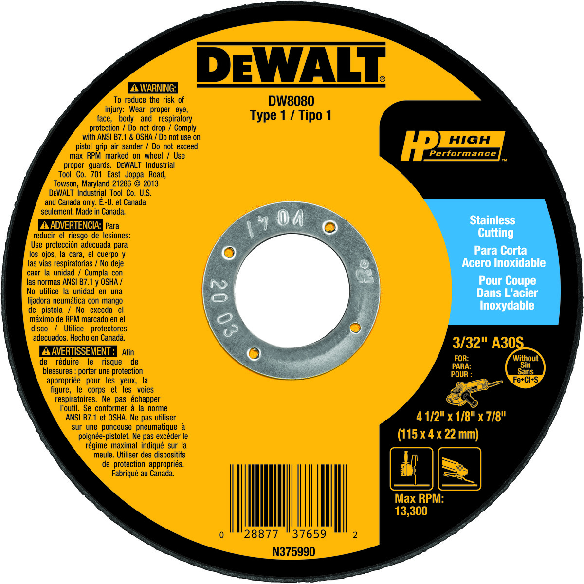 WHEEL CUT-OFF 4-1/2IN 1/8IN 7/8IN 30 MDM