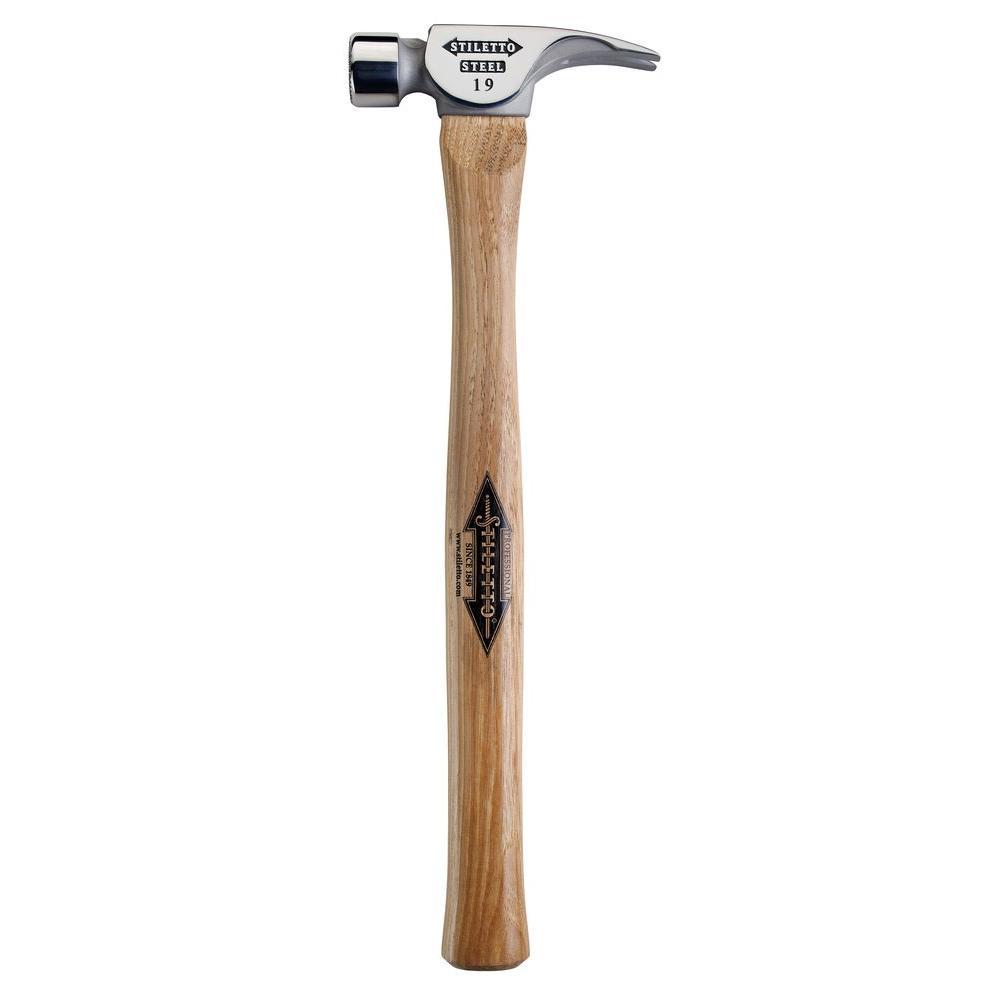 Stiletto® REN19MS Framing Hammer, 18 in OAL, Milled Face, 19 oz Stainless Steel Head, Straight Claw, Hickory Handle