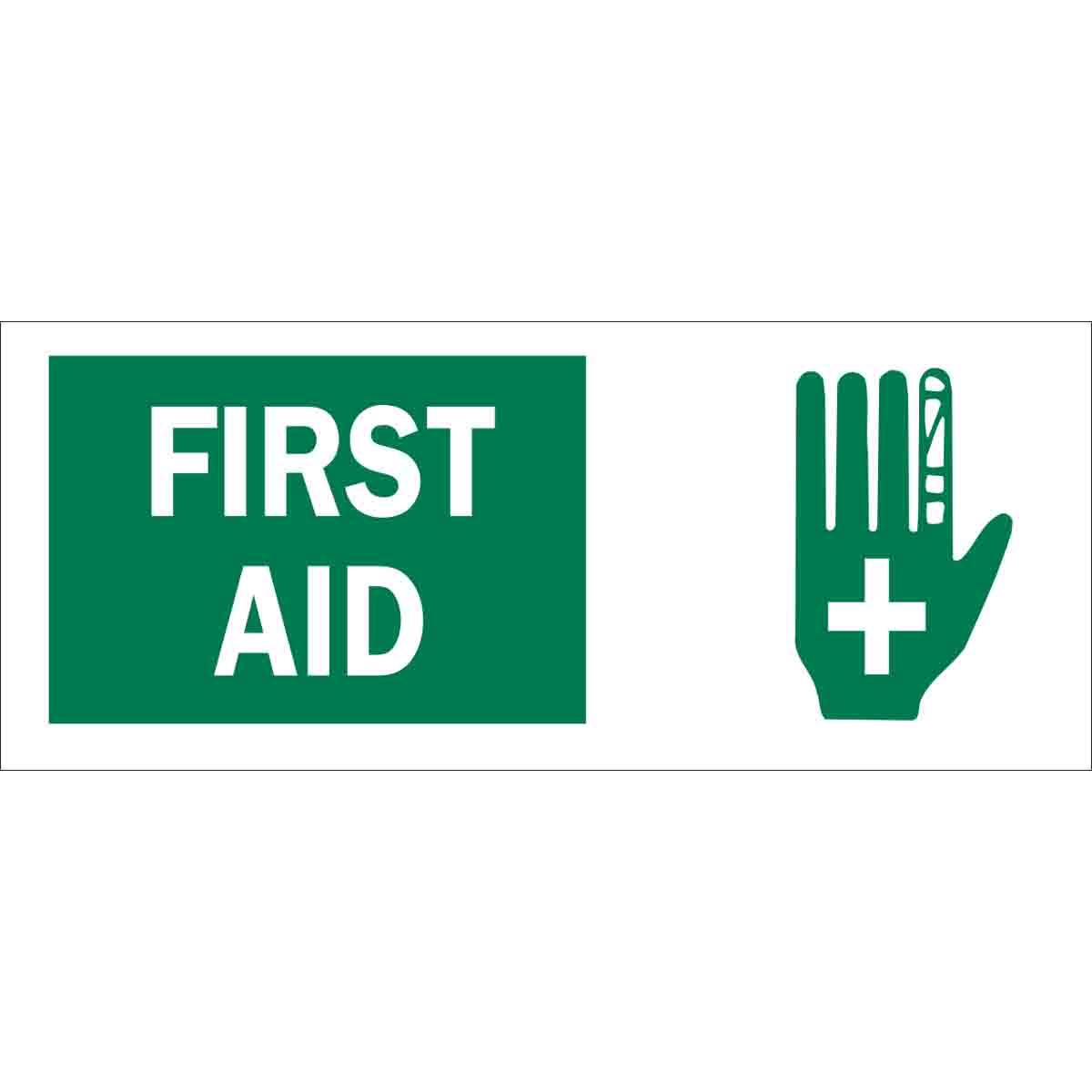 SIGN AID FIRST RECT 7IN 17IN GRN ON WHT