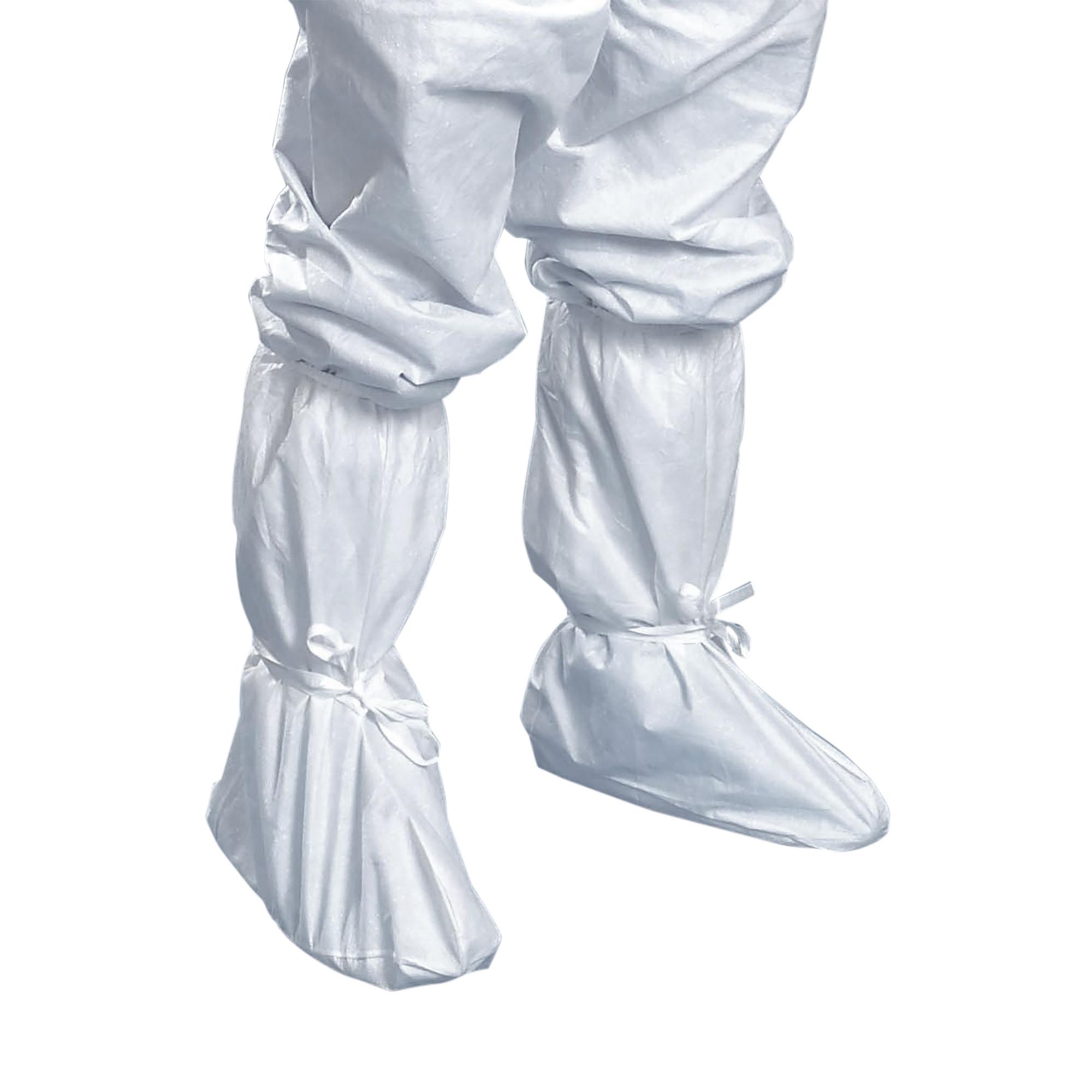 Kimtech* 12921 A5 Clean Processed Cleanroom Boots With Grasp Ties, FS 209, ISO Class 5, S to M Fits Shoe, White, Elastic Closure, Polypropylene SMS Fabric Outsole, Resists: Particles, Splash and Water