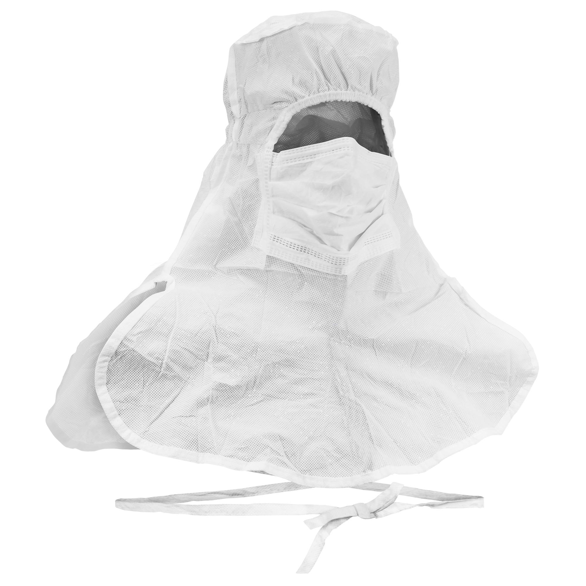 Kimtech* 36072 A5 Sterile Integrated Hood and Mask, Universal, White, Polypropylene SMS Fabric, Pull-Down/Tie Closure