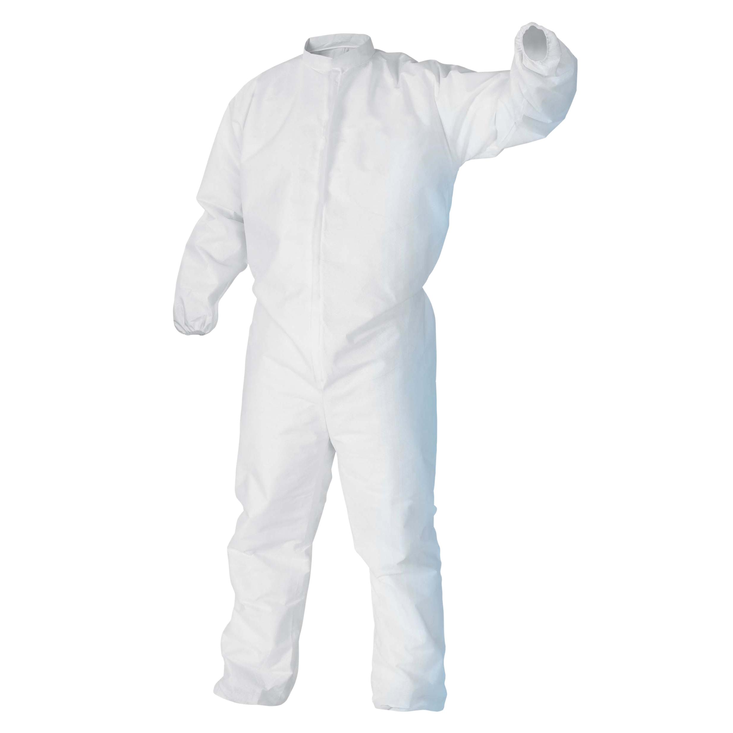 Kimtech* 49833 A5 Breathable Cleanroom Coverall With Thumb Loops, L, White, SMS Fabric