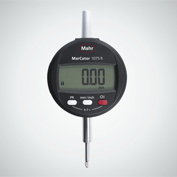 Mahr 4336010 MarCator 1075 R Electronic Digital Indicator, 1/2 in Measuring, 0.0008 in Accuracy, 0.0005 in Resolution, 5-Digit LCD Display, Stainless Steel Case/Polycarbonate Bezel