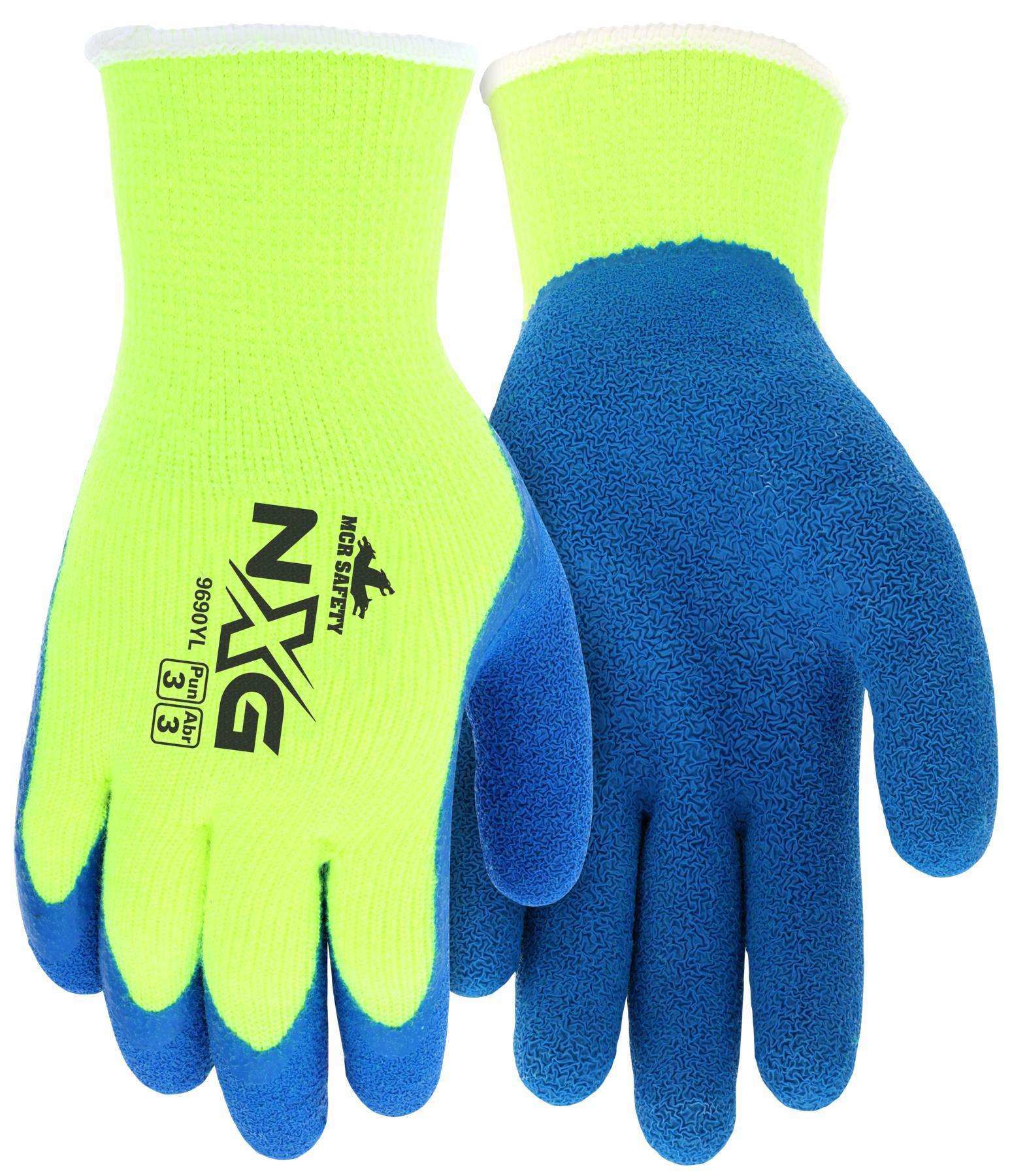 GLOVES GP CTD L LATEX BL/YEL STD FGR