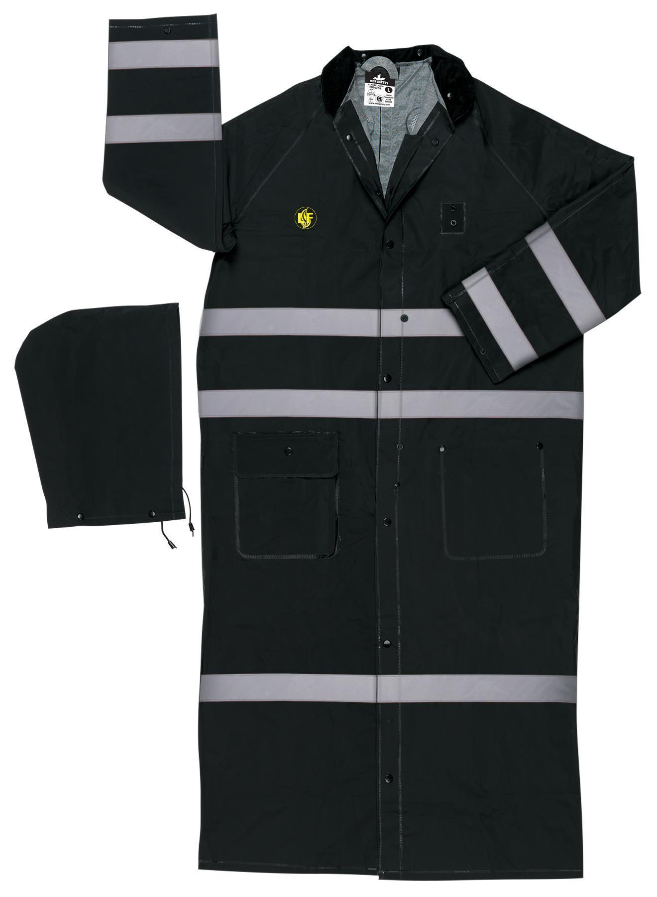 COAT RAIN RIDER 2XL BK POLYEST/PVC 60IN
