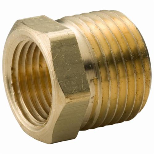 Merit Brass NLBS114-0604 Hex Head Pipe Bushing, 3/8 x 1/4 in Nominal, MNPT End Style, 125 lb, Brass, Rough, Domestic