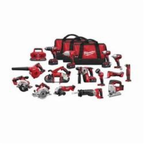 Milwaukee® M18™ 2695-15 15-Tool Cordless Combination Kit, Tools: Angle Grinder/Band Saw/Circular Saw/Hammer Drill/Handheld Blower/Impact Driver/Impact Wrench/Jig Saw/Metal Cutting Saw/Oscillating Tool/Reciprocating Saw/Right Angle Drill/Rotary Hammer, 4 Ah