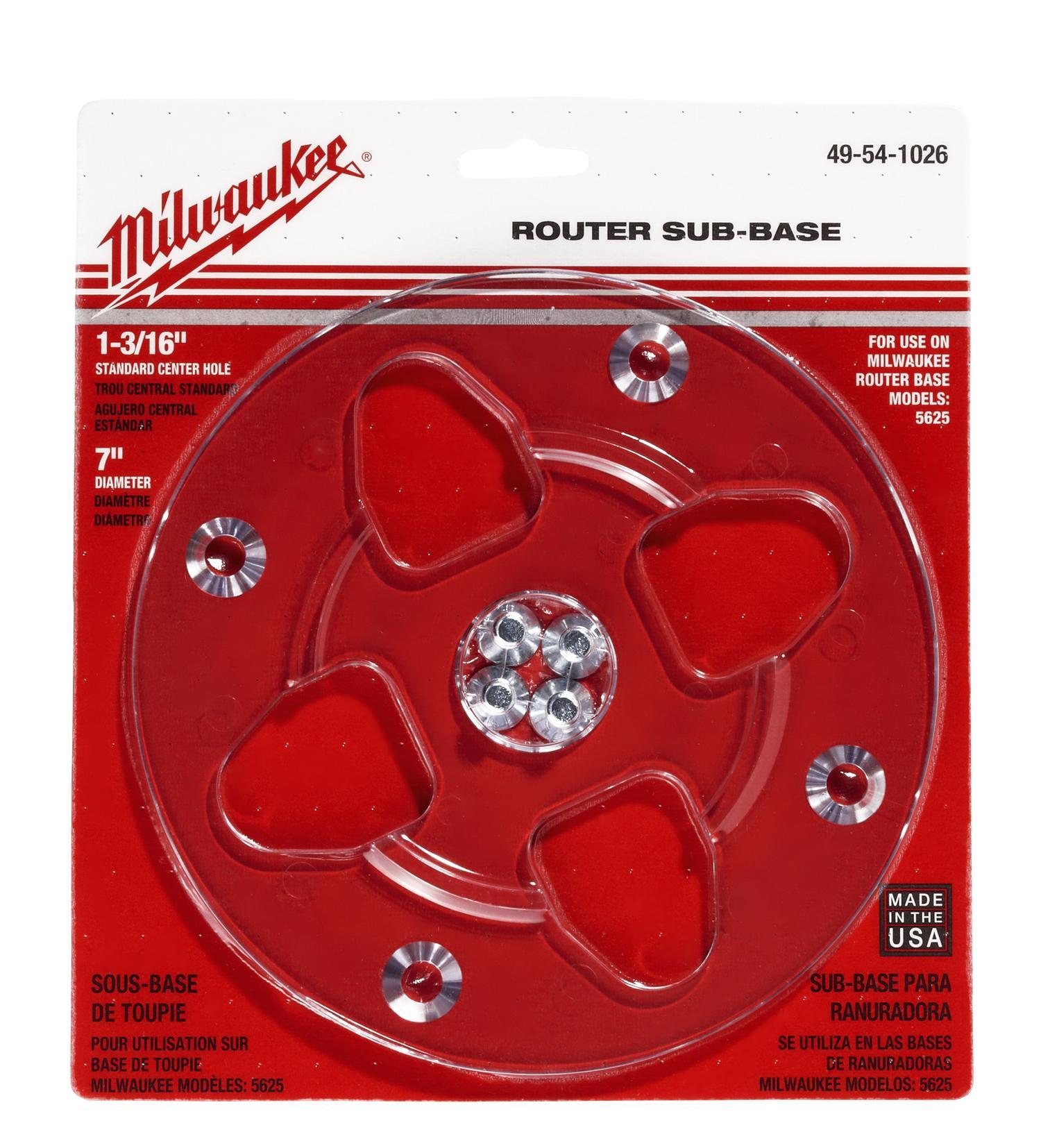 Milwaukee® 49-54-1026 Center Hole Router Sub-Base, For Use With 5625-20 Router, 1-3/16 in Center Hole, 6 in Dia