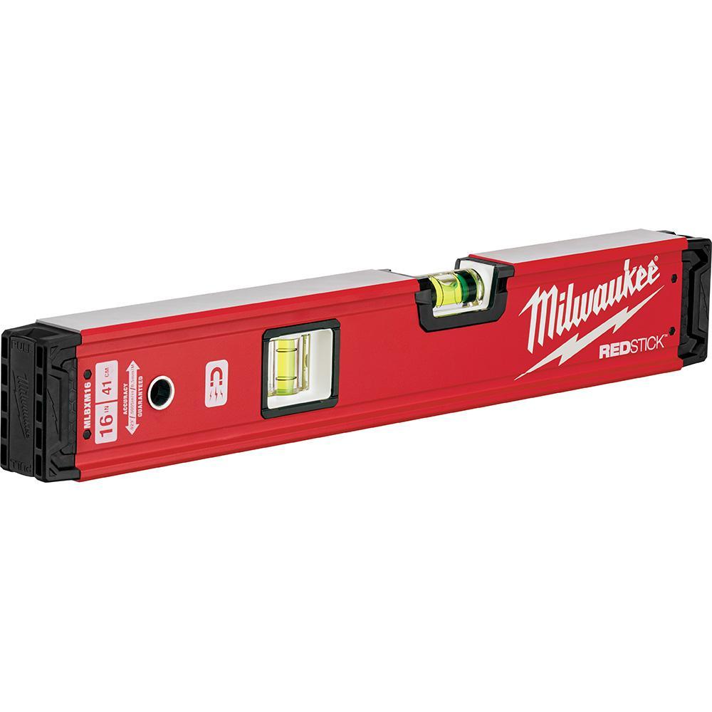 Milwaukee® REDSTICK™ MLBXM16 Magnetic Box Level, 16 in L, 3 Vials, Aluminum, (2) Level/(3) Plumb Vial Position, 0.0005 in/in Accuracy