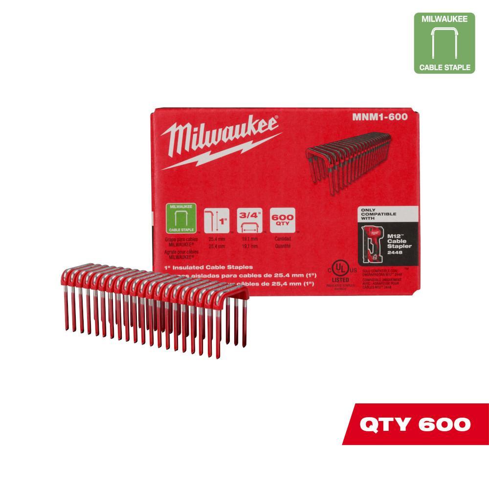 Milwaukee® MNM1-600 MNM Insulated Cable Staples, 0.75 in W Crown, 3 in L Leg, Galvanized steel, Gray