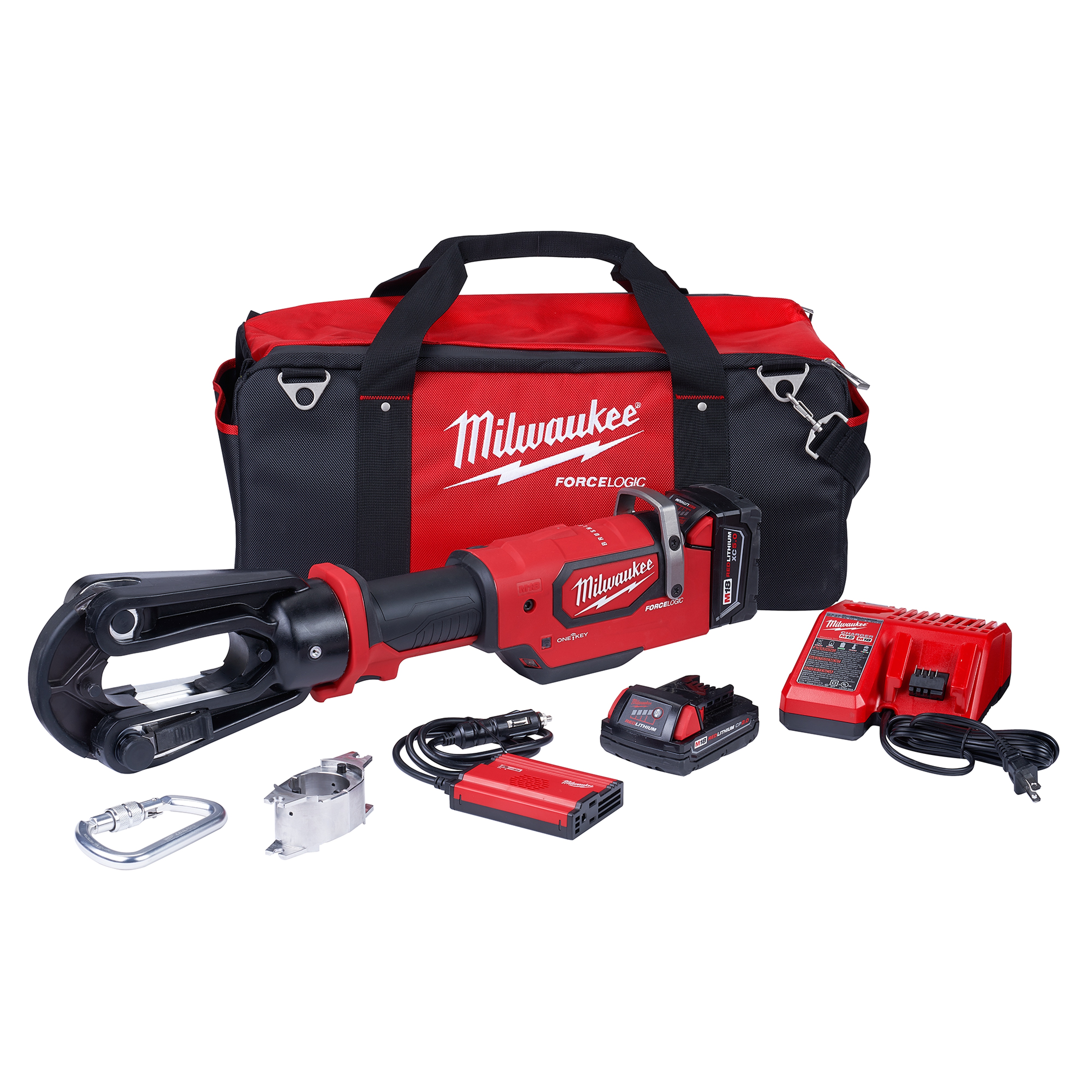 Milwaukee® M18™ FORCE LOGIC™ 2879-22 Cordless Crimper Kit, 8 AWG to 1500 kcmil Copper, 8 AWG to 1250 kcmil Aluminum Crimping, 15 ton Crimping, 18 V, Li-Ion Battery, 23-1/4 in OAL