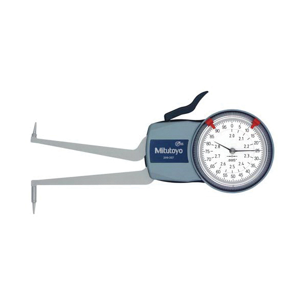 Mitutoyo 209-357 Internal Imperial Dial Caliper Gage, 2 to 2.8 in, Graduations: 0.0005 in, 0.06 in W x 0.31 in D Groove