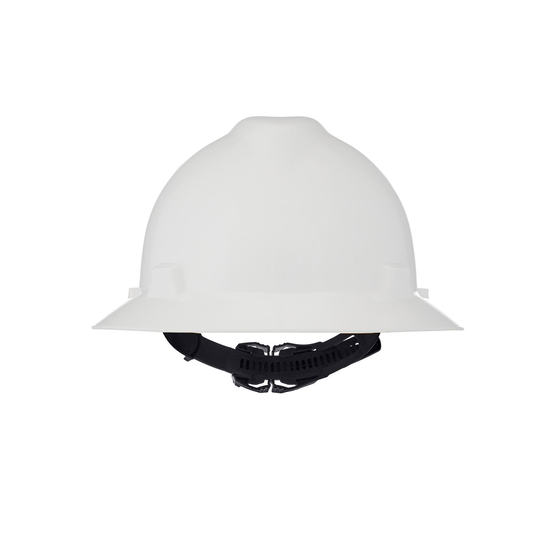 MSA V-Gard® 10058321 Full Brim Hard Hat, 6-1/2 Fits Mini Hat, 8 Fits Max Hat, Polyethylene, 1-Touch® Suspension, ANSI Electrical Class Rating: Class E, ANSI Impact Rating: Type I