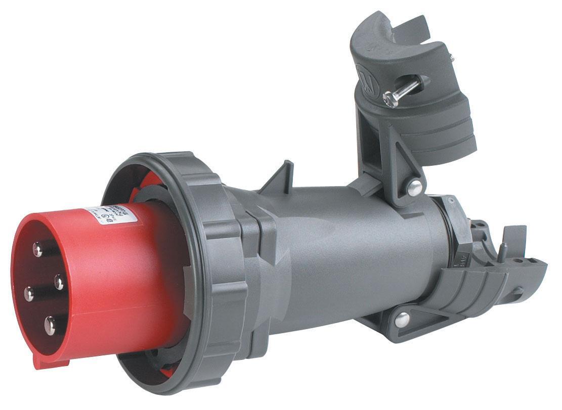 Pass & Seymour® PS430P7-W 3-Phase Watertight Pin and Sleeve Plug, 480 V AC, 30 A, 3 Poles, 4 Wires, Gray