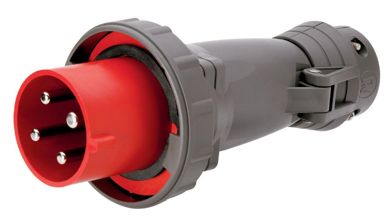 Pass & Seymour® PS460P7-W 3-Phase Watertight Pin and Sleeve Plug, 480 V AC, 60 A, 3 Poles, 4 Wires, Gray