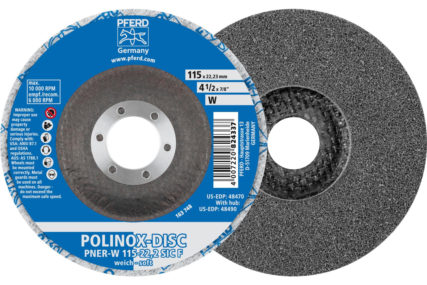 PFERD Polinox® PNER 44690732 Unitized Non-Woven Depressed Center Disc, 4-1/2 in Dia, Fine Grade, Silicon Carbide Abrasive