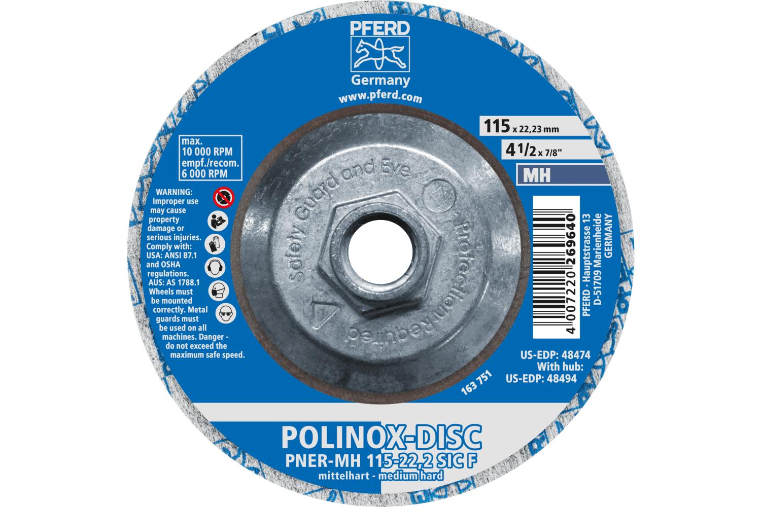 PFERD Polinox® PNER 47802695 Unitized Non-Woven Depressed Center Disc, 4-1/2 in Dia, Fine Grade, Silicon Carbide Abrasive
