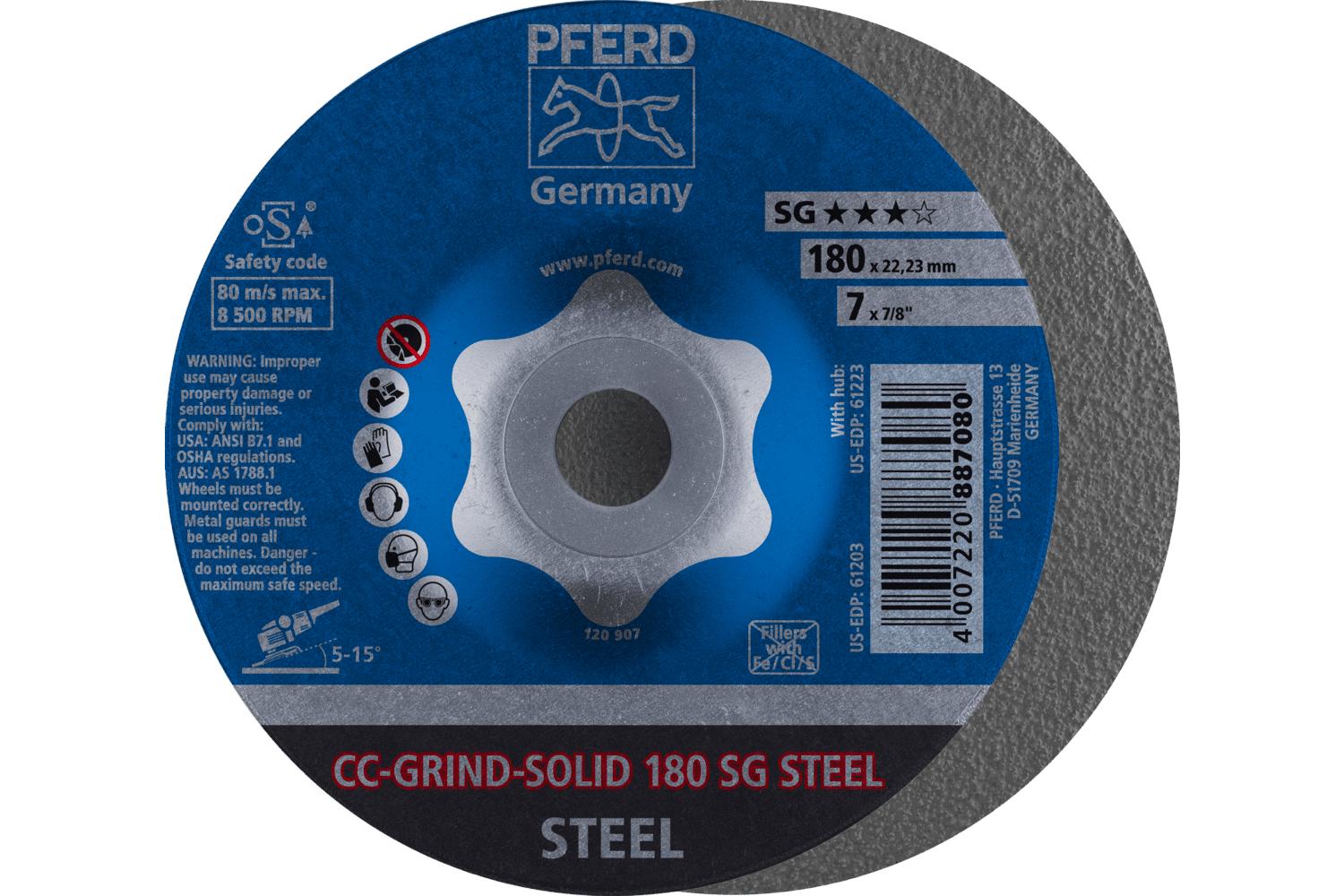 PFERD CC-GRIND®-SOLID Performance Line SG 64185180 Unthreaded Coated Abrasive Disc, 7 in Dia
