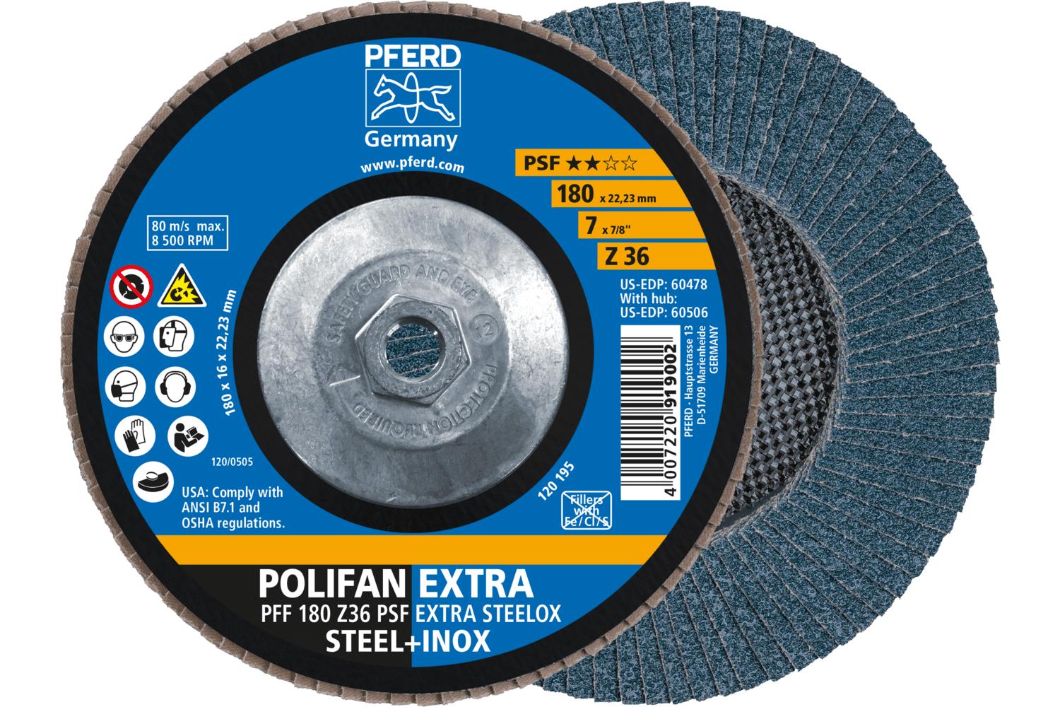 7 X 5/8-11 36 GRIT POLIFAN FLAP DISC