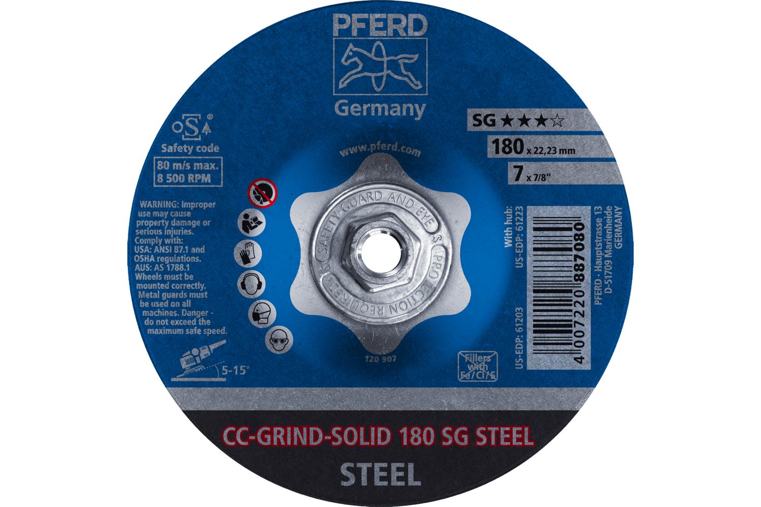 PFERD CC-GRIND®-SOLID Performance Line SG 69401587 Threaded Coated Abrasive Disc, 7 in Dia