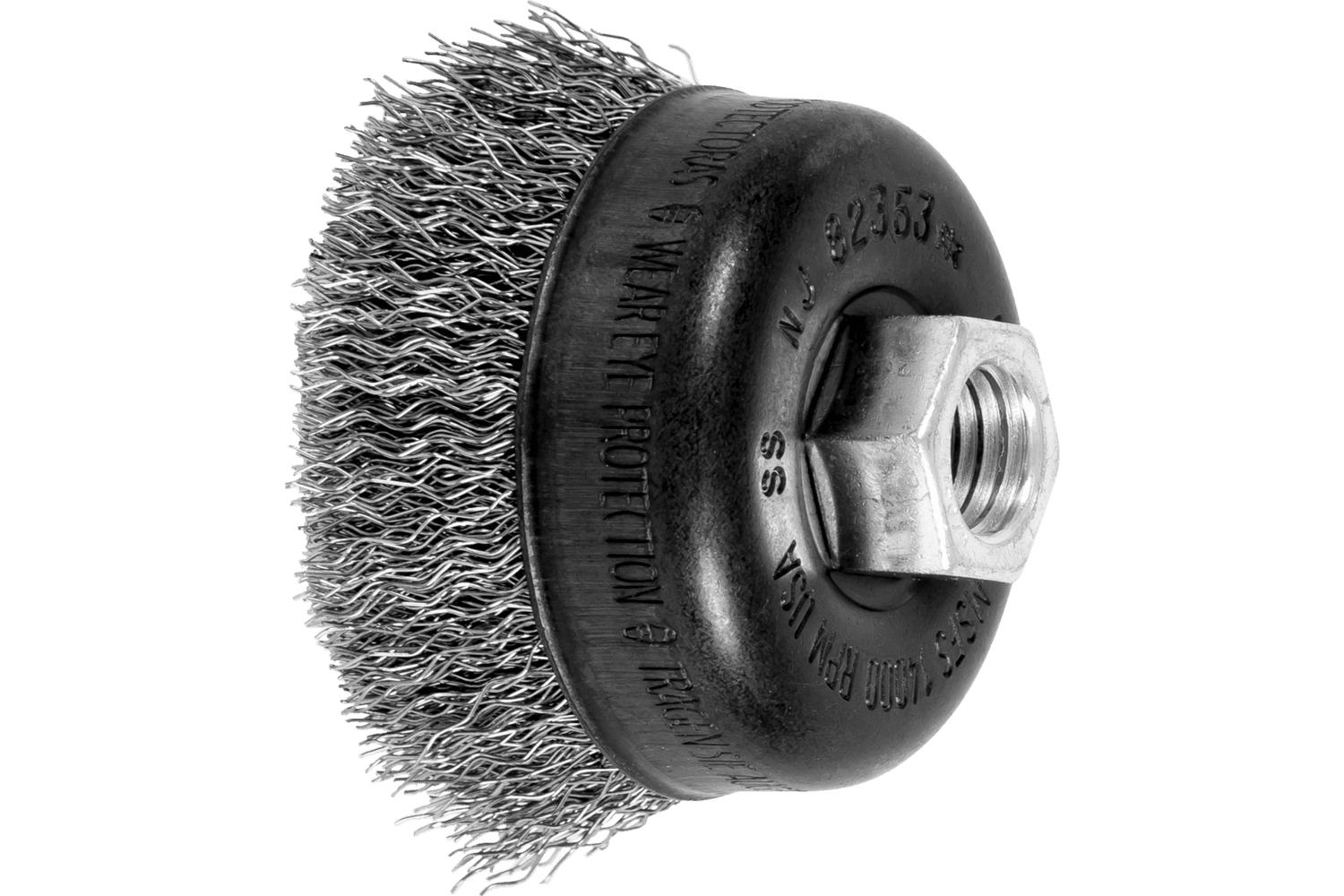 2-3/4IN CRMPD WIRE CUP BRUSH .014 SS 5/8
