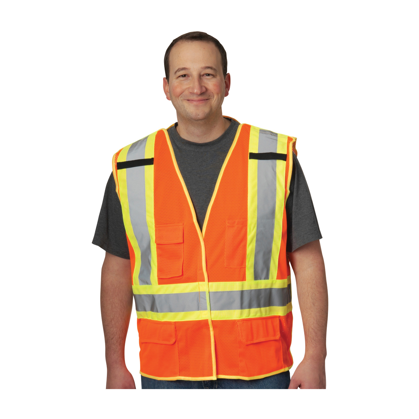VEST SAF L HI-VIZ ORN POLYEST MESH 28IN