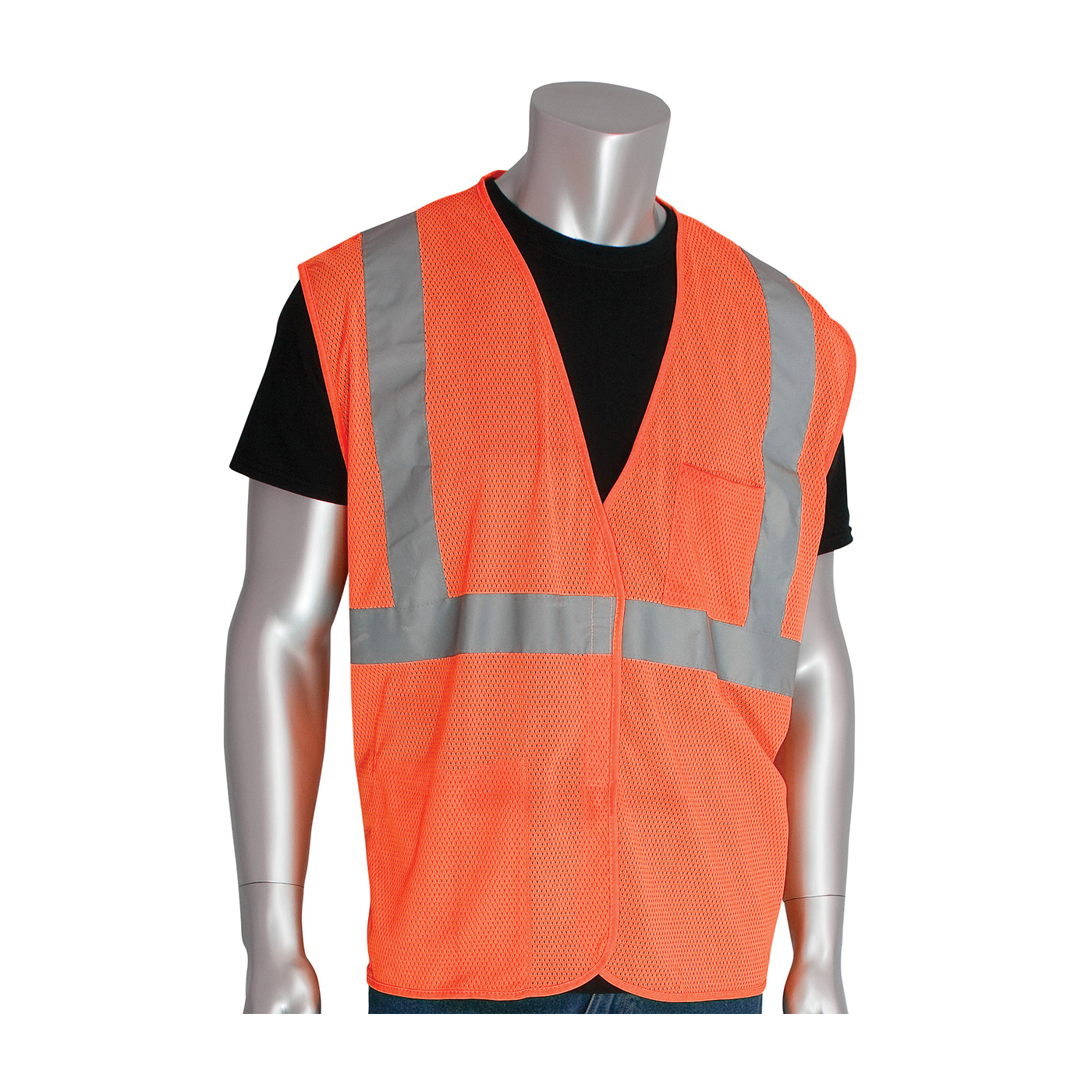 VEST SAF L HI-VIZ ORN POLYEST MESH SIL