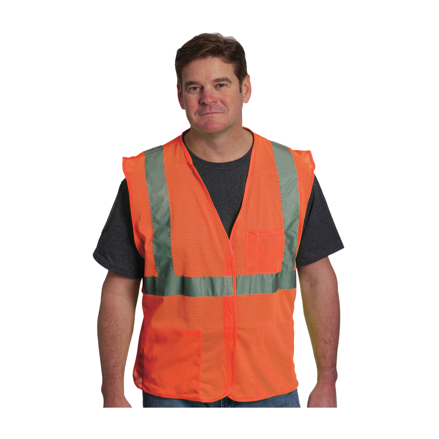 VEST SAF L HI-VIZ ORN POLYEST MESH SIL