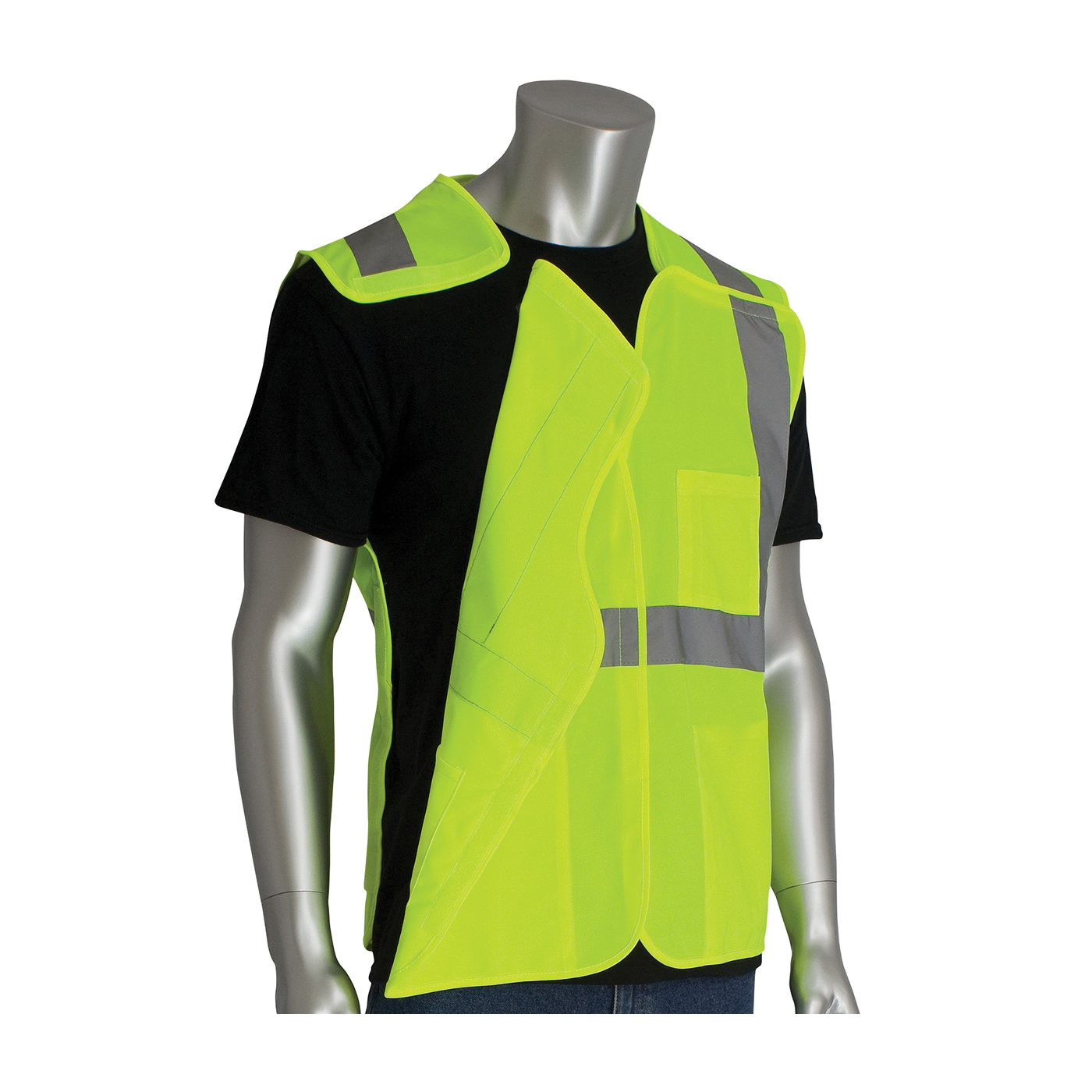 VEST SAF M HI-VIZ LIME YEL POLYEST SIL